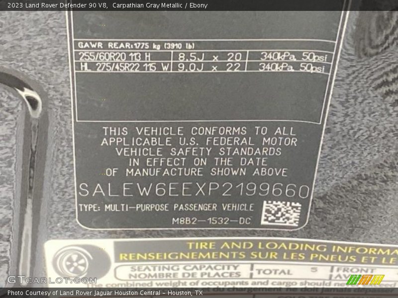 Carpathian Gray Metallic / Ebony 2023 Land Rover Defender 90 V8