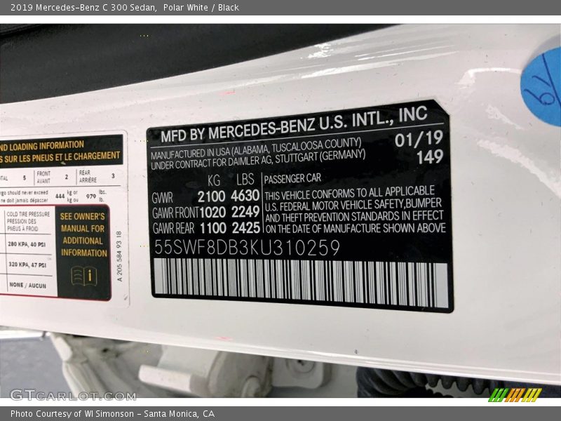 Polar White / Black 2019 Mercedes-Benz C 300 Sedan