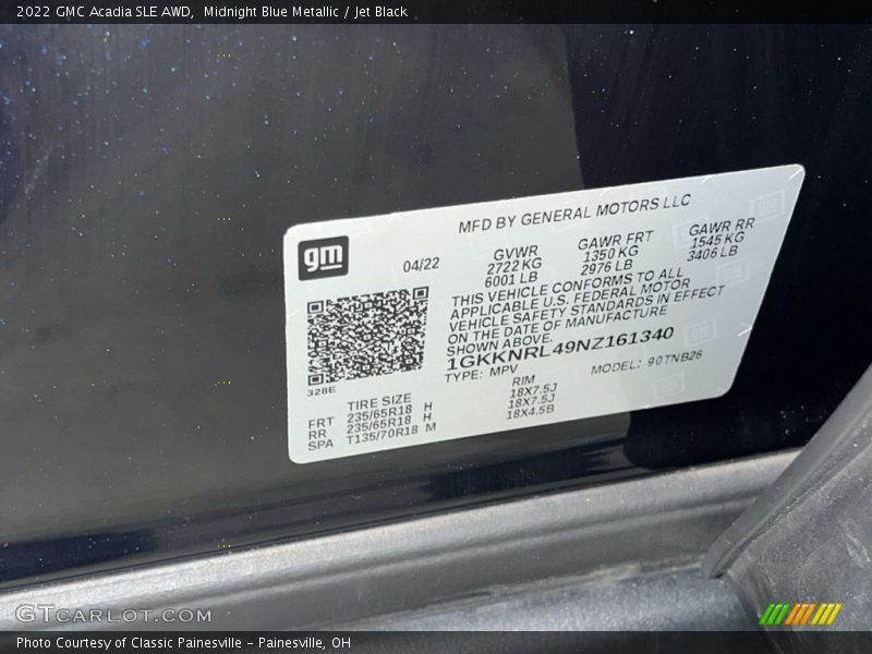 Midnight Blue Metallic / Jet Black 2022 GMC Acadia SLE AWD