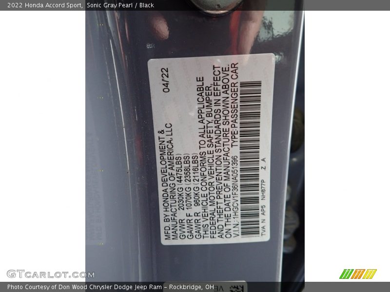 Sonic Gray Pearl / Black 2022 Honda Accord Sport