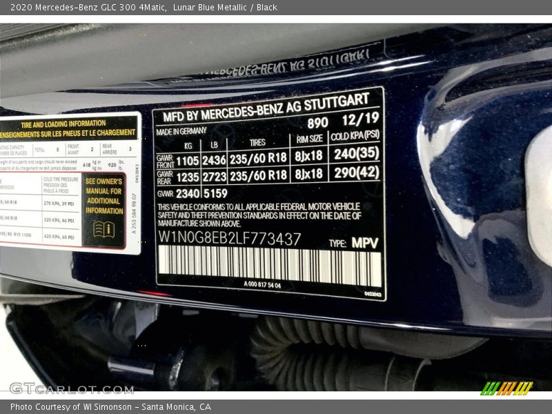 Lunar Blue Metallic / Black 2020 Mercedes-Benz GLC 300 4Matic