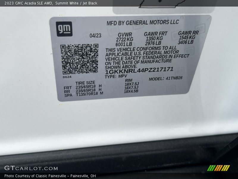 Summit White / Jet Black 2023 GMC Acadia SLE AWD