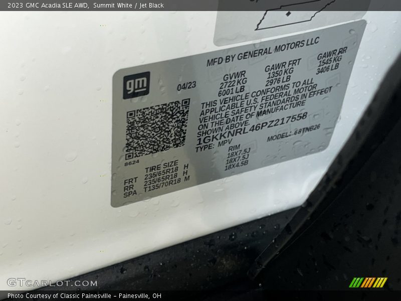 Summit White / Jet Black 2023 GMC Acadia SLE AWD
