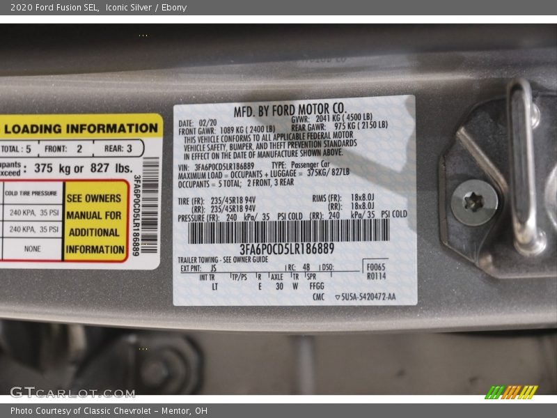 Iconic Silver / Ebony 2020 Ford Fusion SEL