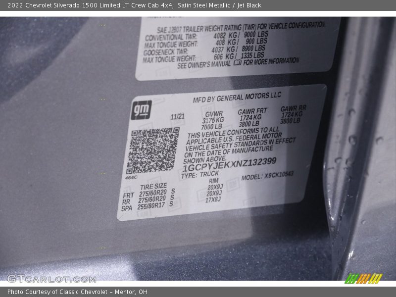 Satin Steel Metallic / Jet Black 2022 Chevrolet Silverado 1500 Limited LT Crew Cab 4x4