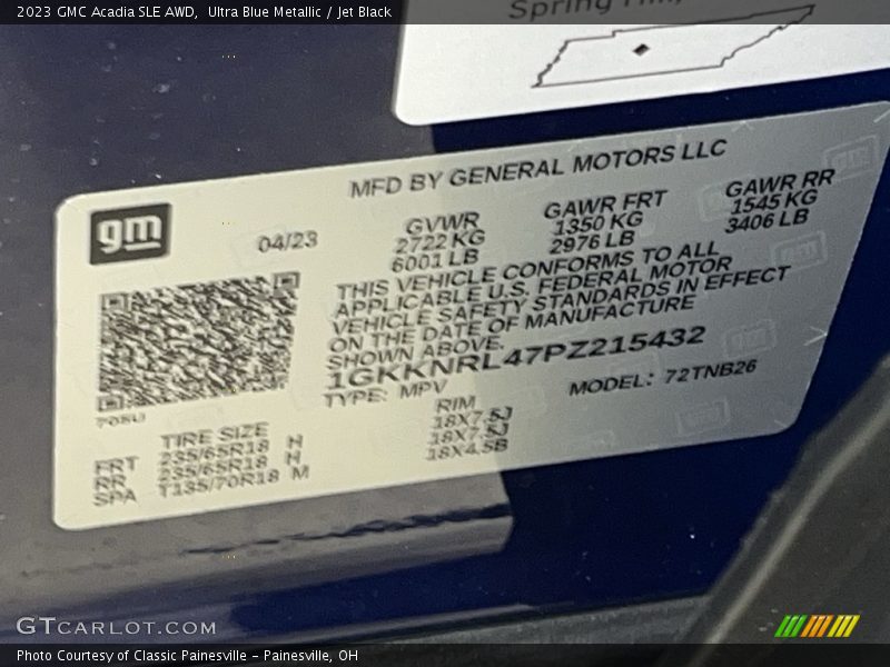 Ultra Blue Metallic / Jet Black 2023 GMC Acadia SLE AWD