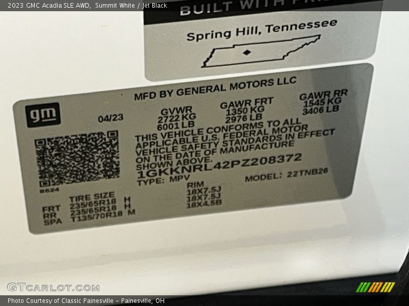 Summit White / Jet Black 2023 GMC Acadia SLE AWD