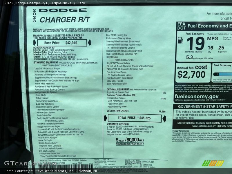  2023 Charger R/T Window Sticker