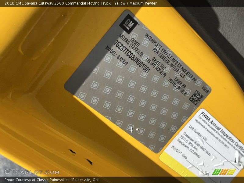 Yellow / Medium Pewter 2018 GMC Savana Cutaway 3500 Commercial Moving Truck