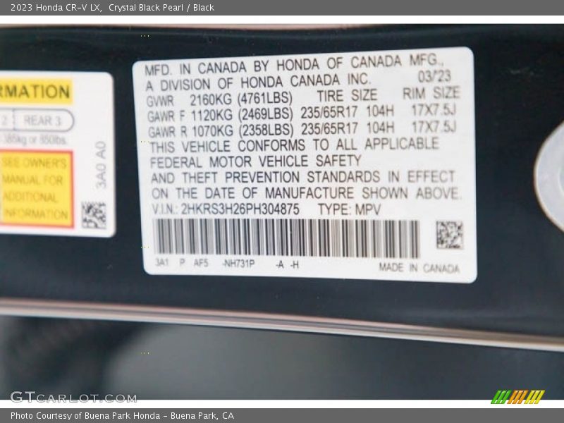 Crystal Black Pearl / Black 2023 Honda CR-V LX