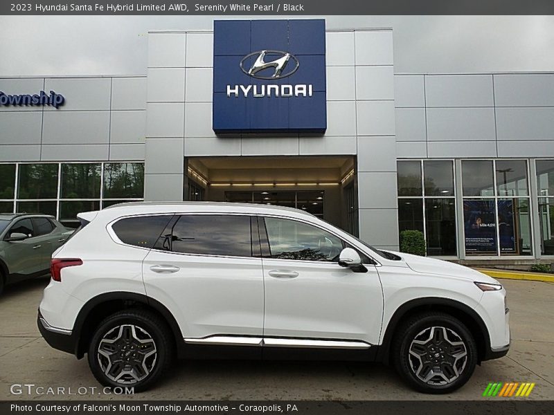 Serenity White Pearl / Black 2023 Hyundai Santa Fe Hybrid Limited AWD