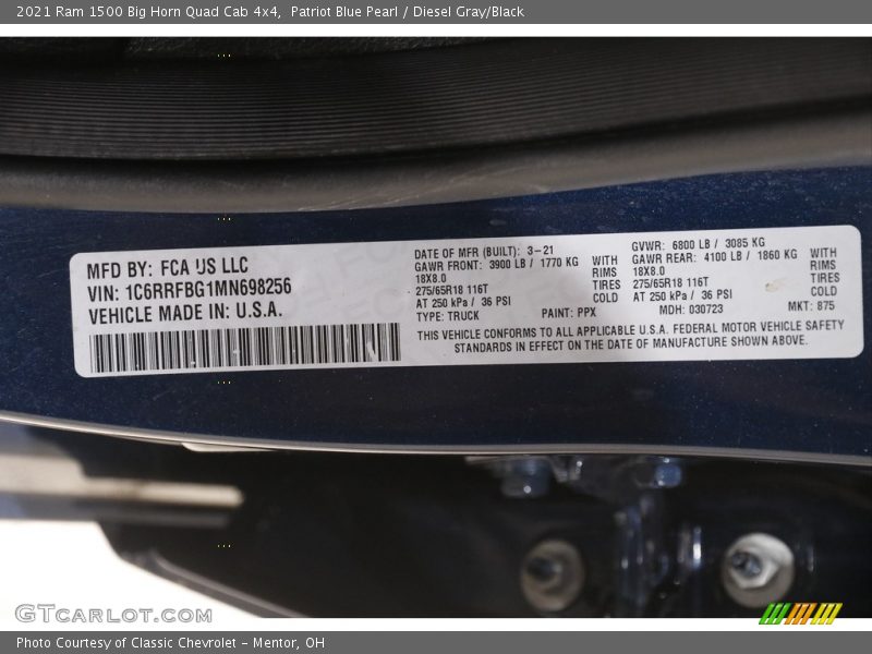 Patriot Blue Pearl / Diesel Gray/Black 2021 Ram 1500 Big Horn Quad Cab 4x4