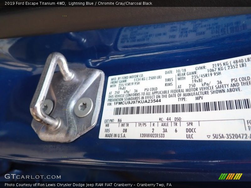Lightning Blue / Chromite Gray/Charcoal Black 2019 Ford Escape Titanium 4WD