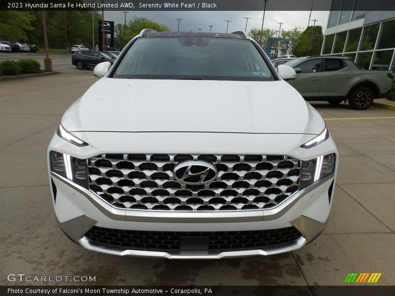 Serenity White Pearl / Black 2023 Hyundai Santa Fe Hybrid Limited AWD