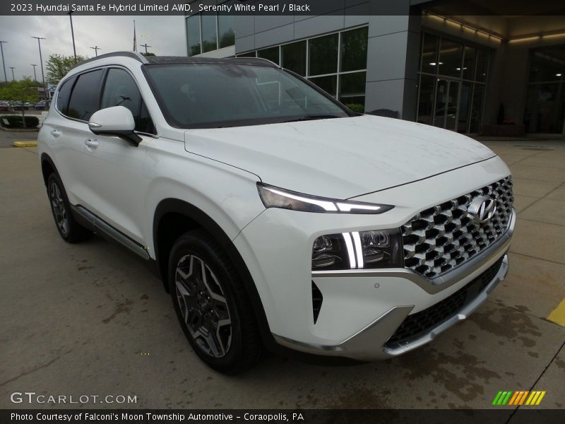 Serenity White Pearl / Black 2023 Hyundai Santa Fe Hybrid Limited AWD