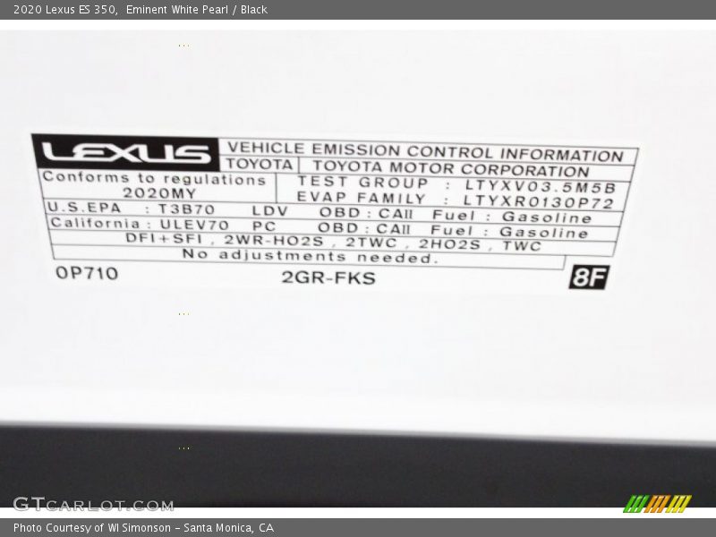Eminent White Pearl / Black 2020 Lexus ES 350