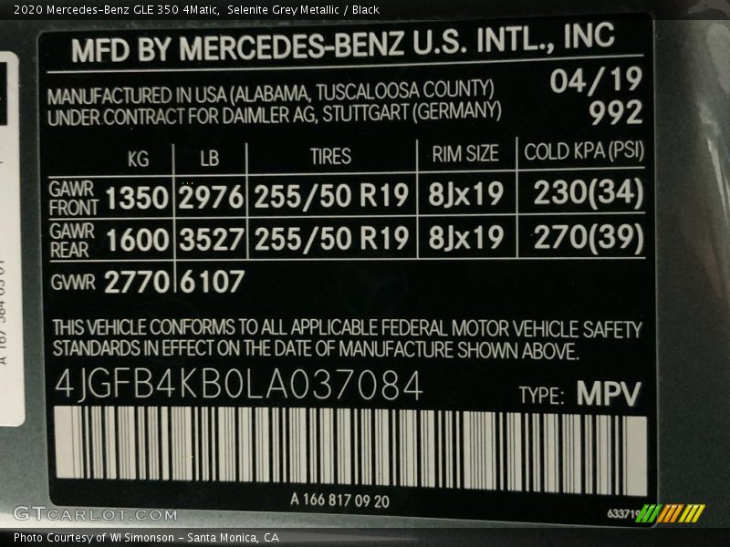 Selenite Grey Metallic / Black 2020 Mercedes-Benz GLE 350 4Matic