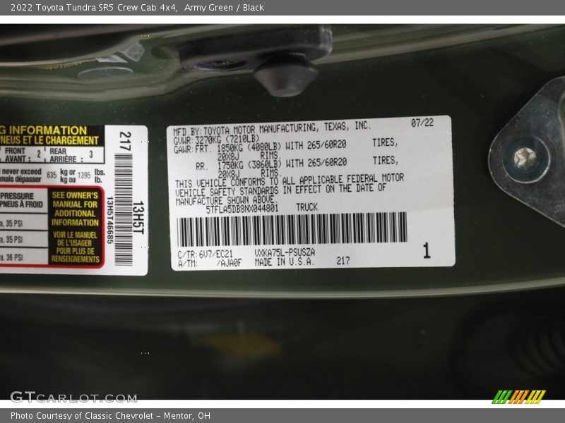 2022 Tundra SR5 Crew Cab 4x4 Army Green Color Code 6V7