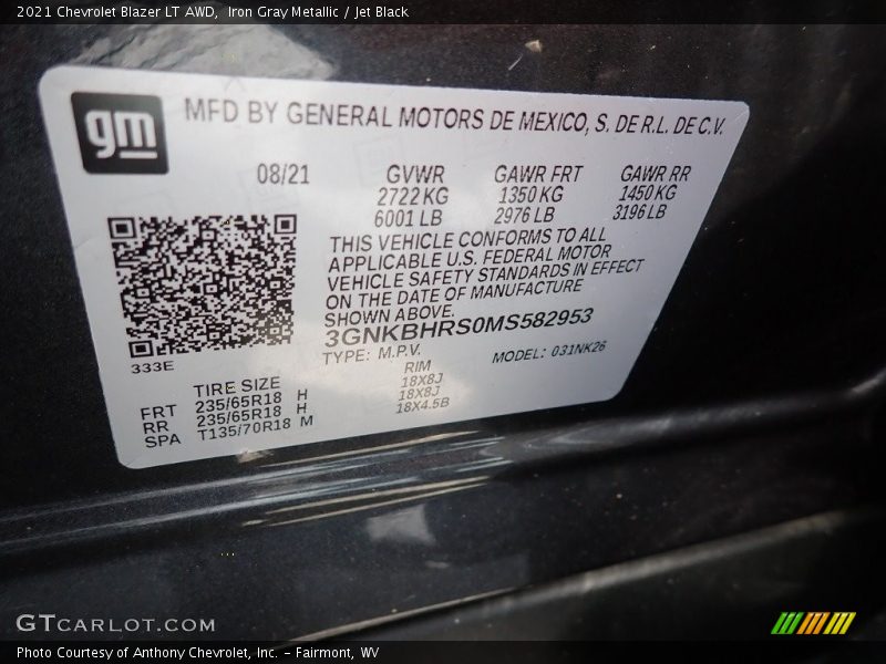 Iron Gray Metallic / Jet Black 2021 Chevrolet Blazer LT AWD