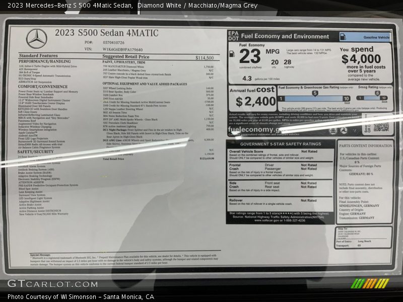 Diamond White / Macchiato/Magma Grey 2023 Mercedes-Benz S 500 4Matic Sedan