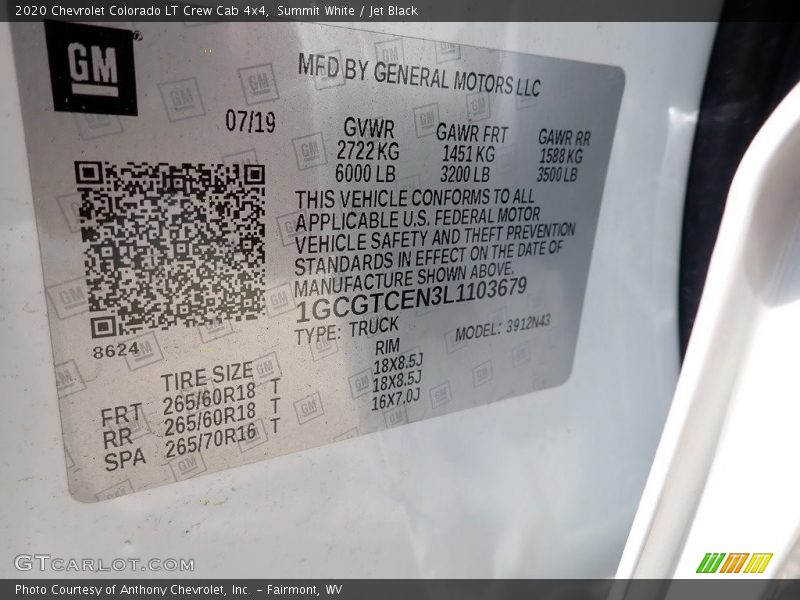 Summit White / Jet Black 2020 Chevrolet Colorado LT Crew Cab 4x4