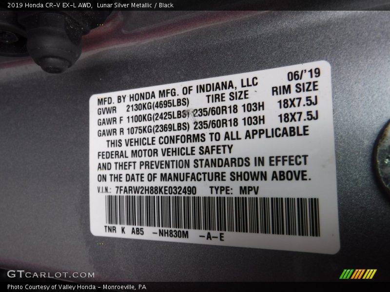 Lunar Silver Metallic / Black 2019 Honda CR-V EX-L AWD