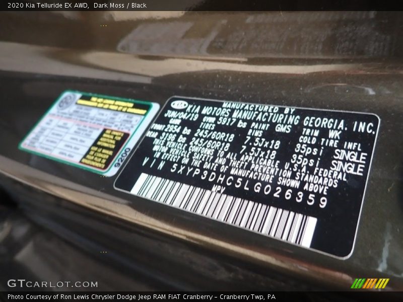2020 Telluride EX AWD Dark Moss Color Code GMS