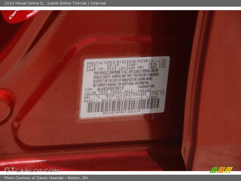 Scarlet Ember Tintcoat / Charcoal 2019 Nissan Sentra SL