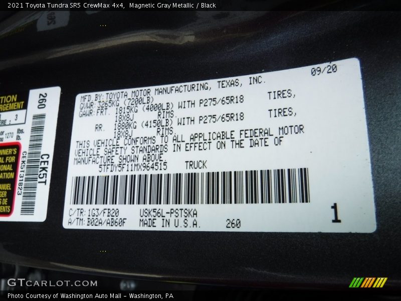 Magnetic Gray Metallic / Black 2021 Toyota Tundra SR5 CrewMax 4x4