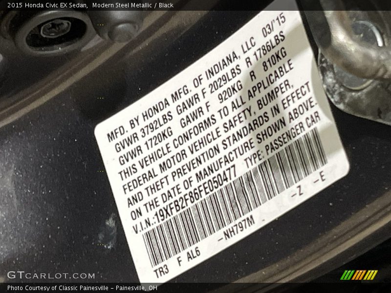 Modern Steel Metallic / Black 2015 Honda Civic EX Sedan