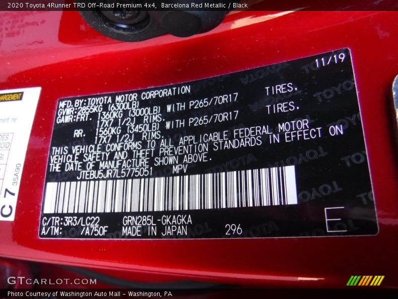 Barcelona Red Metallic / Black 2020 Toyota 4Runner TRD Off-Road Premium 4x4