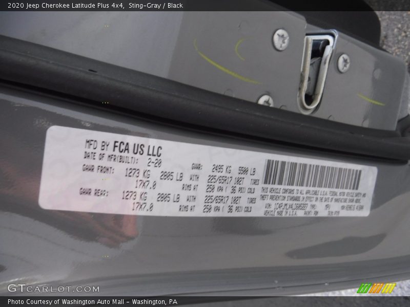Sting-Gray / Black 2020 Jeep Cherokee Latitude Plus 4x4