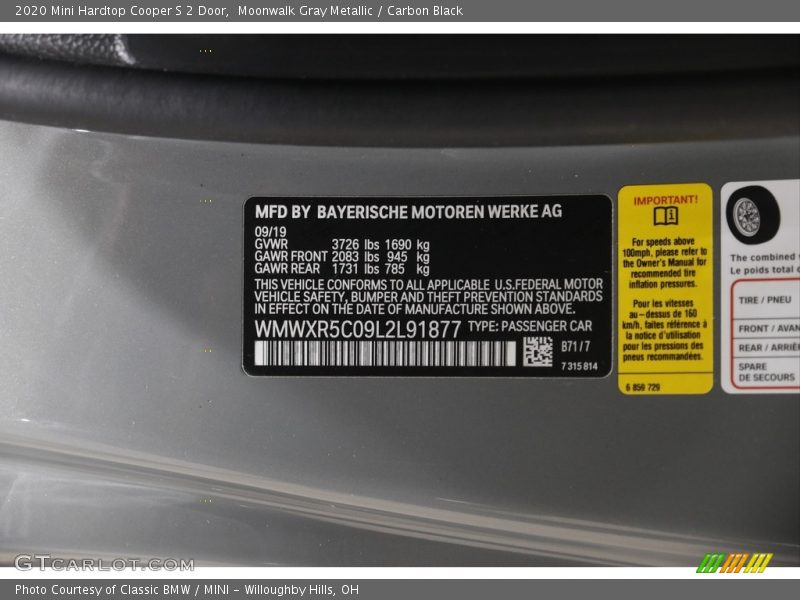 Moonwalk Gray Metallic / Carbon Black 2020 Mini Hardtop Cooper S 2 Door