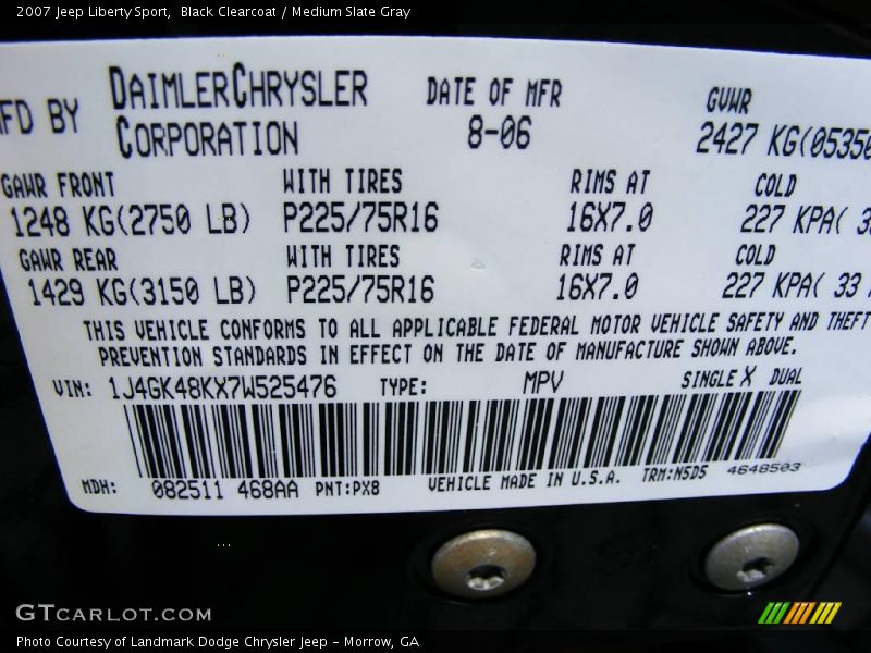 Black Clearcoat / Medium Slate Gray 2007 Jeep Liberty Sport