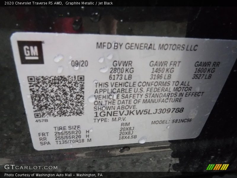Graphite Metallic / Jet Black 2020 Chevrolet Traverse RS AWD
