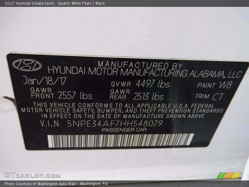 Quartz White Pearl / Black 2017 Hyundai Sonata Sport