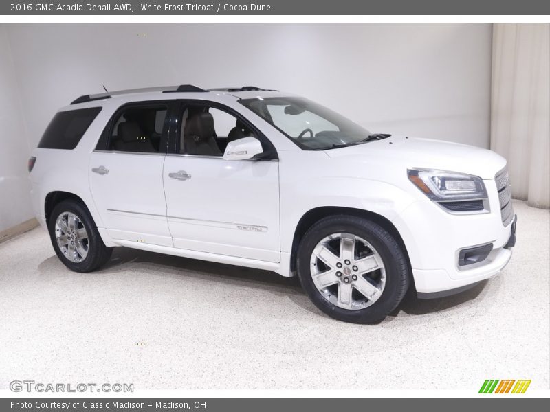 White Frost Tricoat / Cocoa Dune 2016 GMC Acadia Denali AWD