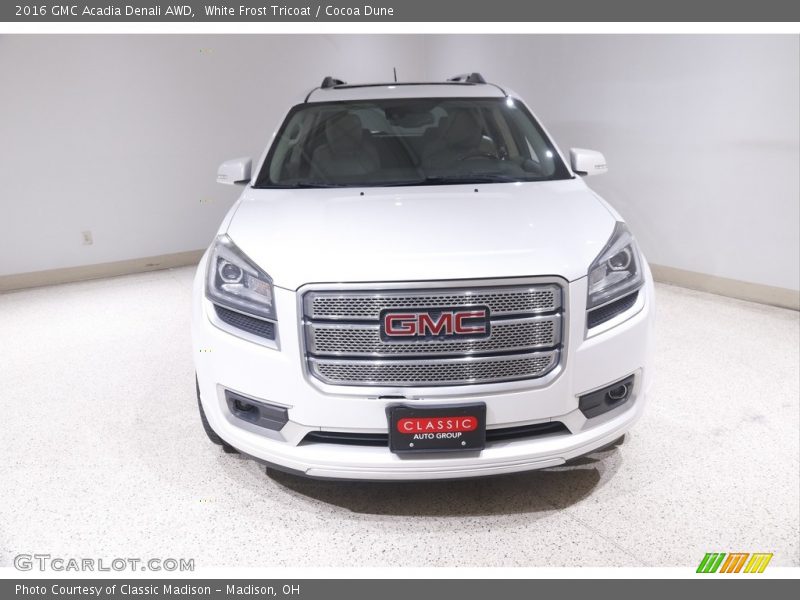 White Frost Tricoat / Cocoa Dune 2016 GMC Acadia Denali AWD