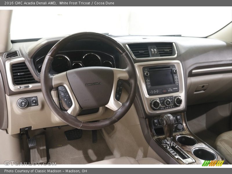 White Frost Tricoat / Cocoa Dune 2016 GMC Acadia Denali AWD