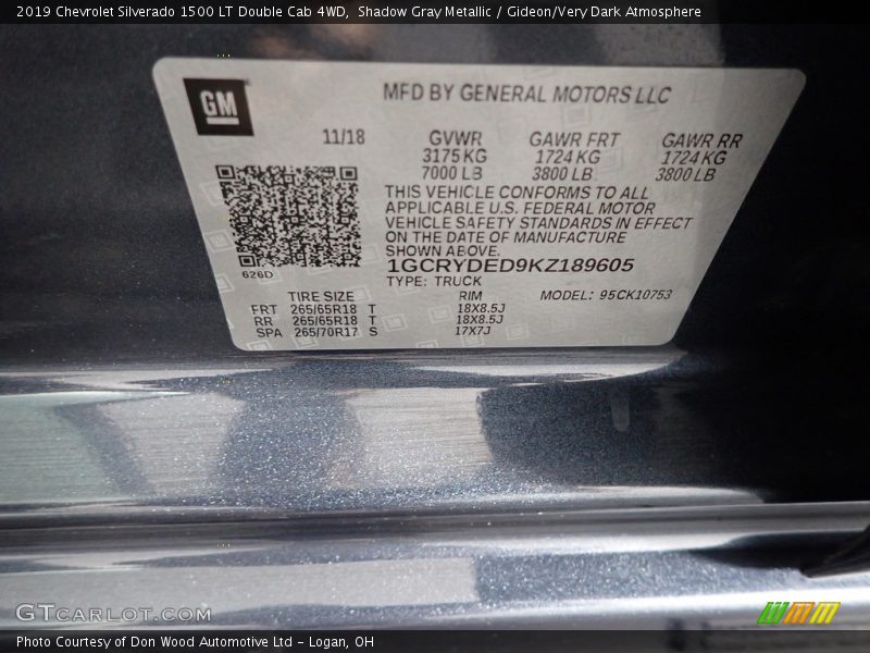 Shadow Gray Metallic / Gideon/Very Dark Atmosphere 2019 Chevrolet Silverado 1500 LT Double Cab 4WD