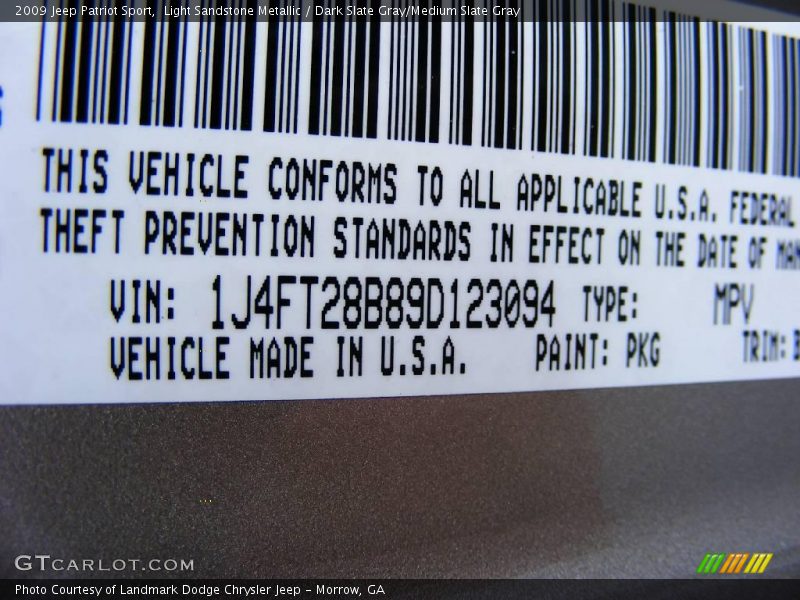 Light Sandstone Metallic / Dark Slate Gray/Medium Slate Gray 2009 Jeep Patriot Sport