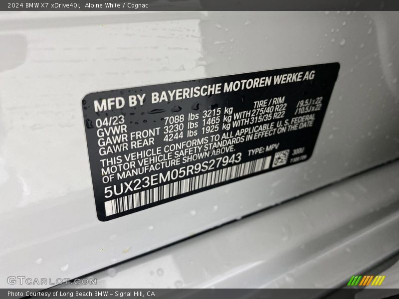 Alpine White / Cognac 2024 BMW X7 xDrive40i