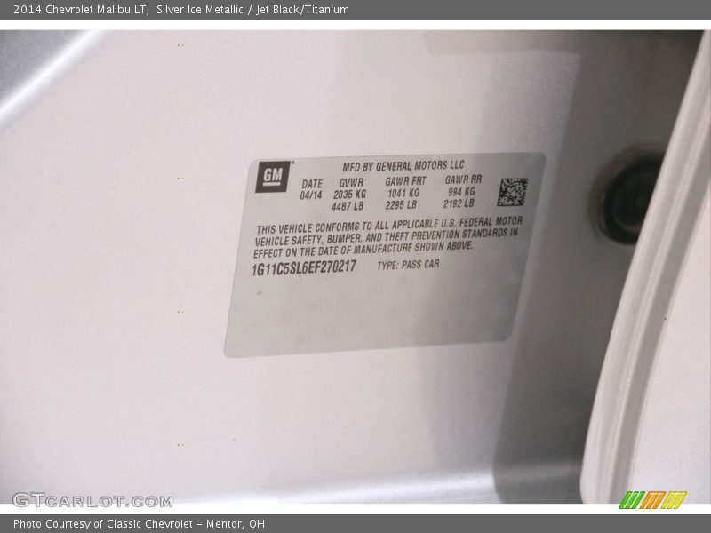Silver Ice Metallic / Jet Black/Titanium 2014 Chevrolet Malibu LT