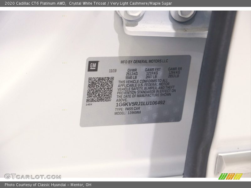 Crystal White Tricoat / Very Light Cashmere/Maple Sugar 2020 Cadillac CT6 Platinum AWD