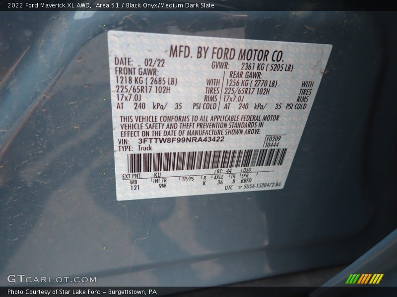 Area 51 / Black Onyx/Medium Dark Slate 2022 Ford Maverick XL AWD