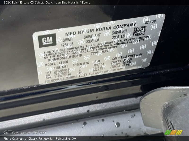Dark Moon Blue Metallic / Ebony 2020 Buick Encore GX Select
