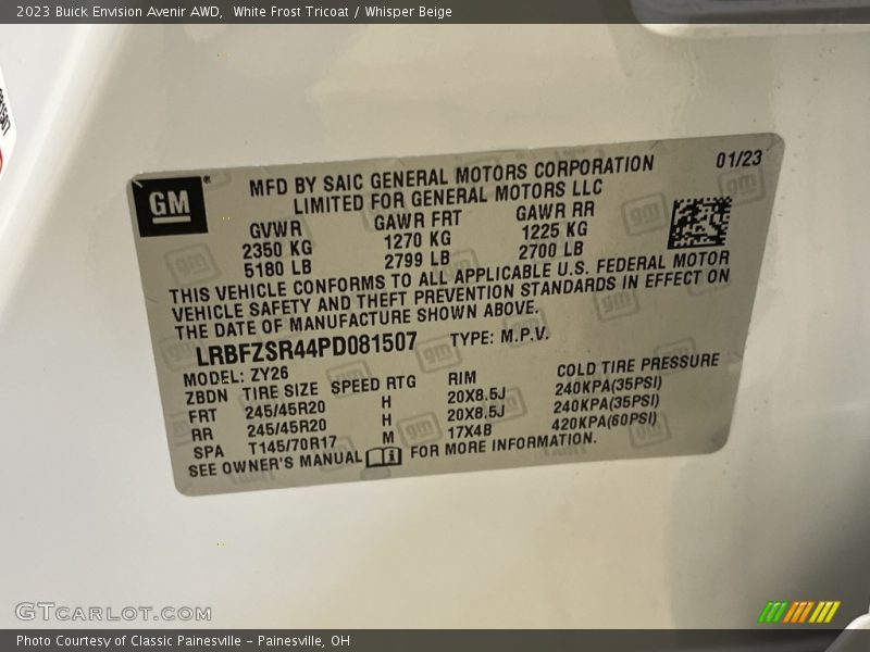 White Frost Tricoat / Whisper Beige 2023 Buick Envision Avenir AWD