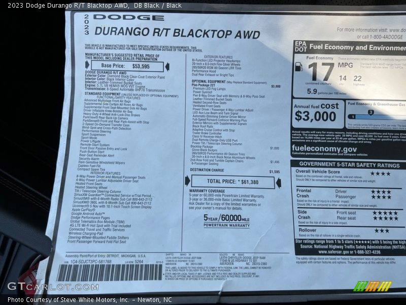  2023 Durango R/T Blacktop AWD Window Sticker