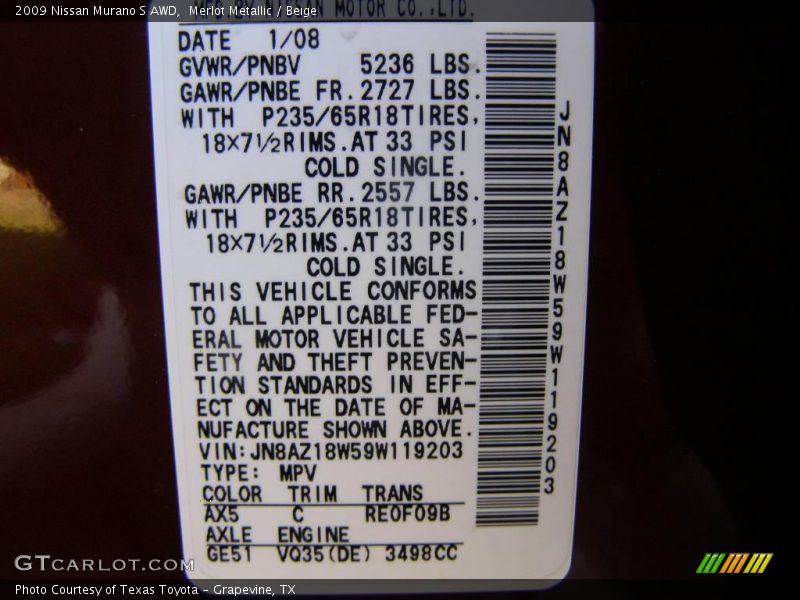 Merlot Metallic / Beige 2009 Nissan Murano S AWD
