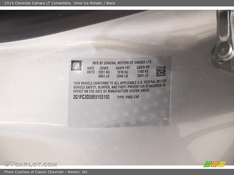 Silver Ice Metallic / Black 2014 Chevrolet Camaro LT Convertible